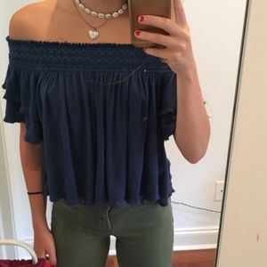 Blue free people off the shoulder blouse